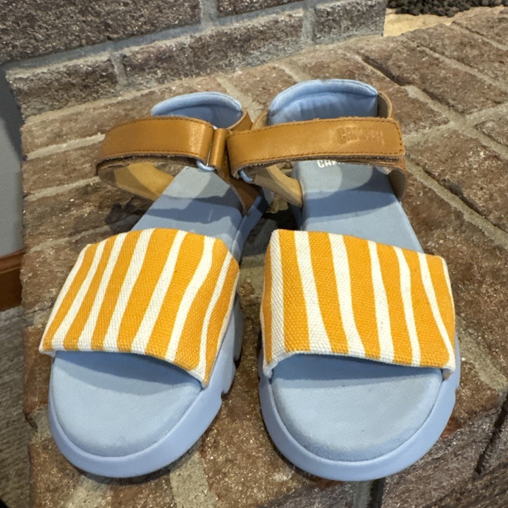 Camper Kids Oruga Leather Sandals Multicolor Strap Sandals, size 33 #271